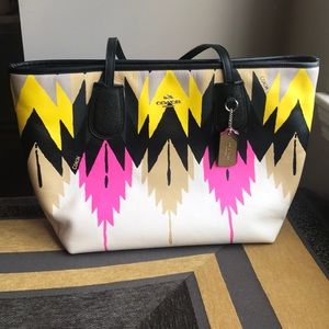 Coach bright tribal tote feather hawk tote